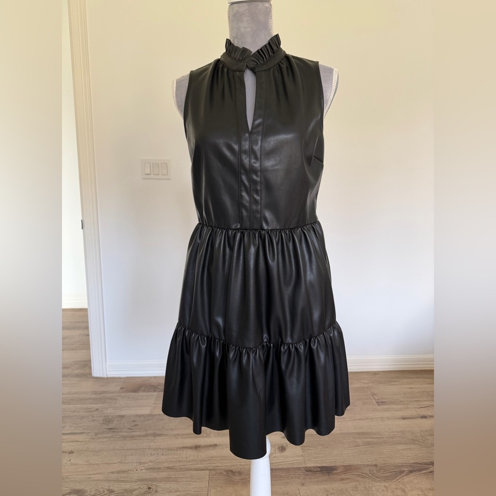 Fate Black Faux Leather Sleeveless Ruffle Dress - Picture 2 of 10